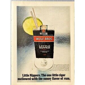 Wolf Bros. Little Nippers Cigars "Mellowed with flavor of Rum" Playboy Print Ad